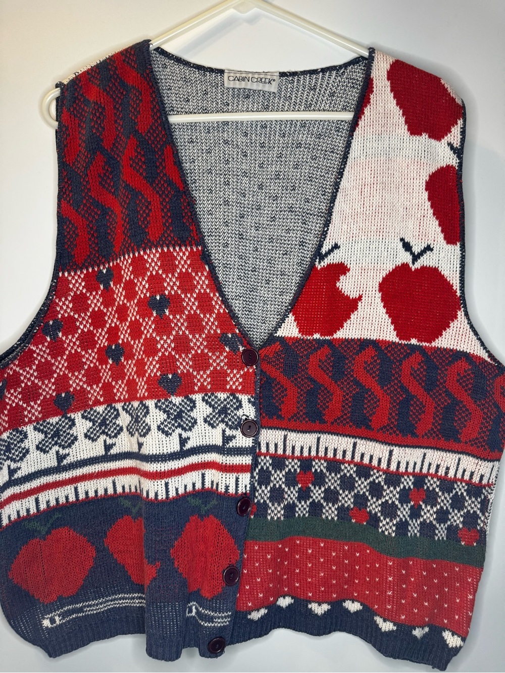 Cabin Creek Red, Navy & White Patterned Knit V-Neck Vest